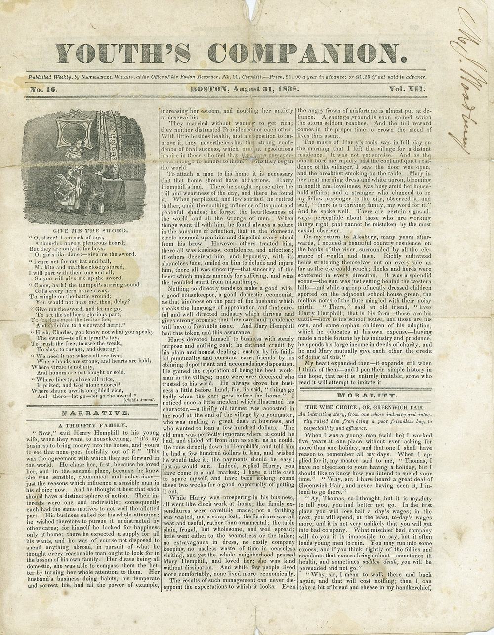 The Youth's Companion - August 31st, 1838 - Vol. 12 - No. 16