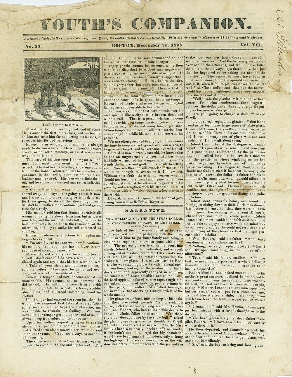 The Youth's Companion - December 28th, 1838 - Vol. 12 - No. 33